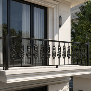 Barandilla de Balcón de Hierro Forjado Ornamental Negra, Barandilla Metálica Moderna para Terraza de Villa, Diseño de Seguridad Exterior - Product Image 1