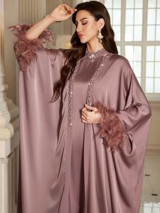 AN11850 Abaya Elegante y Modesta con Bordado al por Mayor para Mujer, Manga Larga, Poliéster Transpirable, para Oración Diaria, Talla Única, Dubai, Ramadán - Product Image 6