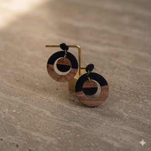 Trendy Black Earrings Natural Wood Resin Splicing Geometric Heart Leaf Design Personalized Pearl Jewelry Gift Black - Product Image 1