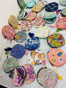 Womens Multi-Functional Cotton Quilted Boho Round <b>Mini</b> Bag Eco- Friendly <b>Pouch</b> With Zipper Closure for Coins And Earphones - Product Image 4