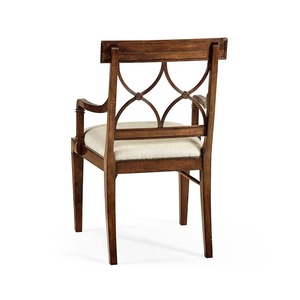 Silla de comedor tradicional de madera con asiento tapizado en lino y respaldo tallado para muebles del hogar - Product Image 4