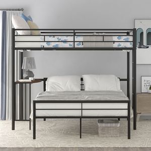Letto a castello in metallo con scrivania e scaletta, doghe di qualità, colore nero metallizzato, per camera da letto (Vecchio SKU LP000092AAB) - Product Image 2