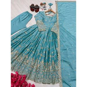 Robe Anarkali de soirée de créateur 2XL avec dupatta et ensemble bas pour les occasions spéciales - Product Image 2