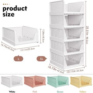 Lot de 5 paniers de rangement empilables pour placard, organisateur pliable multifonctionnel pour salle de bain, cuisine, buanderie, armoire - Product Image 3
