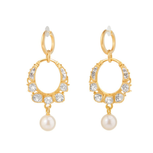 Pendientes Clásicos Dorados Tipo Huggie con Circonita y Perla, Diseño de Flor de Moda, Colgantes para Fiestas - 11058823GL - Product Image 2