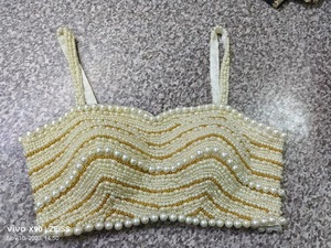 Top Choli Étnico con Cuentas de Perlas para Mujer, Estilo Indio-Pakistaní para Fiestas - Product Image 3