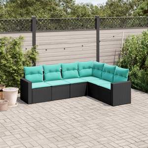 Conjunto de Sofás Grandes para Jardín en Ratán PE Negro y Azul y Acero con Recubrimiento en Polvo, Muebles de Patio - Product Image 1