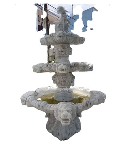 น้ำพุหัวสิงโตสำหรับกลางแจ้งน้ำพุหัวสิงโตและโลมาหินสีขาวหินอ่อน - Product Image 2