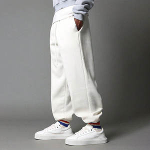 <b>Men's</b> <b>White</b> Fleece Sweatpants Elastic Waist Drawstring Closure Casual Loose Fit Midweight Knitted Pants Autumn Style - Product Image 2