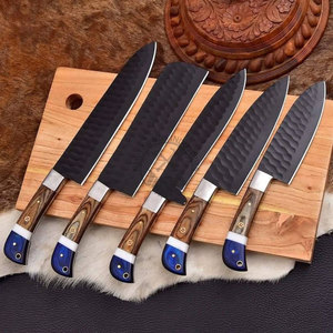New Brand Custom Handmade J2 Steel Powder Coated <b>Sharp</b> Hammered Blade 5-Piece Ambidextrous Professional Kitchen Chef <b>Knife</b> <b>Set</b> - Product Image 5