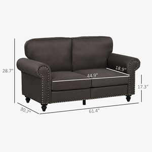 Canapé Chesterfield brun foncé 2 places, petit canapé avec garniture cloutée pour salon et chambre - Product Image 3