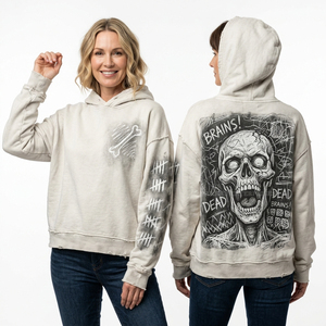 Wholesale Burnt Orange Heavyweight Hoodie Chained Zombie <b>Back</b> Graphic Distressed Hem Zip Up Custom Dye Streetwear Manufacturer - Product Image 3