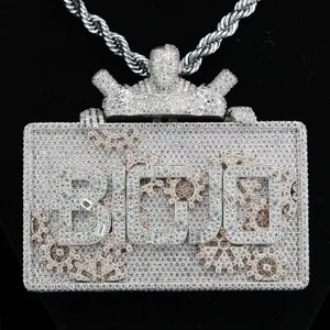 Solid Hand Setting VVS Moissanite Diamond Name Jewelry Custom <b>Initial</b> Letter Square <b>Pendant</b> 925 <b>Silver</b> Pass Diamond Tester - Product Image 2