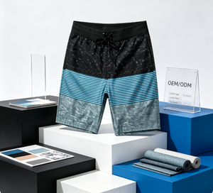 Shorts de Baño para Hombre con Bloques de Color, Paneles a Rayas, Secado Rápido, Cintura con Cordón Ajustable, Estilo Casual - Product Image 5