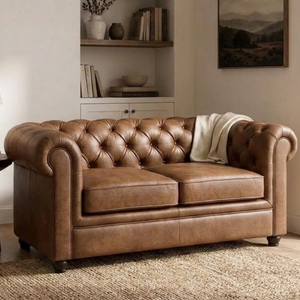 Luxury <b>Brown</b> Leather Chesterfield <b>Sofa</b> with Button Tufted Backrest Rolled Arms and Premium Vintage Classic Chesterfield <b>Sofa</b> - Product Image 2
