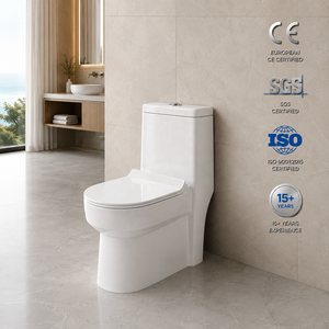 Inodoro de una pieza alargado con descarga por gravedad, montaje en suelo, moderno, con sifón en P, ecológico, fácil de limpiar, de cerámica para baño - Product Image 3