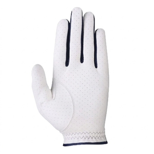 Gants de golf en cuir véritable blanc avec accent turquoise, respirants, unisexes, fermeture à enfiler - Product Image 5