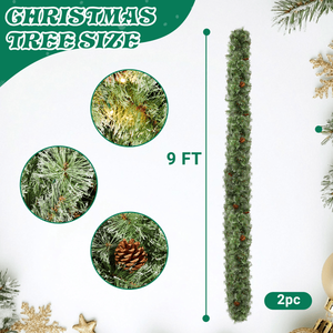 พวงมาลัยคริสต์มาสประดับหิมะเทียมพร้อมไฟ 200 ดวง ความยาว 9 ฟุต จำนวน 2 ชุด พร้อมผลเบอร์รี่สีแดง 440 จุด ไฟสีวอร์มไวท์ สำหรับตกแต่งคริสต์มาส - Product Image 2