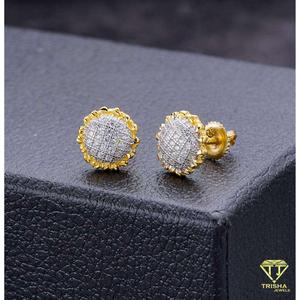 Elegant VVS Lab Grown Diamond 925 <b>Sterling</b> <b>Silver</b> Round <b>Stud</b> <b>Earrings</b> With Decorative Gold Tone Floral Edge Wholesale Jewelry - Product Image 3