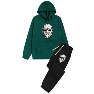 Ensemble de survêtement réversible pour homme, noir, à capuche, en polyester/coton écologique, imprimé masque de hockey, manches longues, décontracté, hiver - Product Image 4
