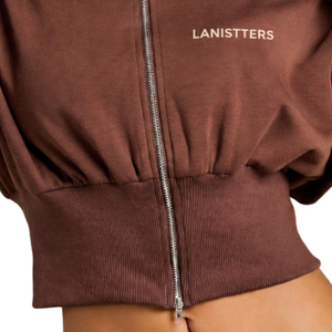 Lanisters Industries Custom Womens <b>Cropped</b> Full <b>Zip</b> Hoodie Fleece Drop Shoulder Sweatshirt Wide Ribbed Waist Long Sleeves - Product Image 6