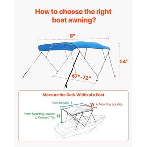 Tendalino Bimini a 4 Archi in Poliestere 600D con Telaio in Lega di Alluminio, Impermeabile, Parasole per Barche, Copertura per Tendalino - Product Image 5