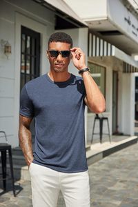 T-shirt pour homme en spandex/coton respirant, vente en gros, décontracté, col rond, manches courtes, doux, confortable, léger, coupe ajustée, séchage rapide - Product Image 3