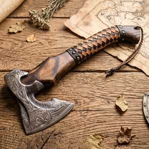 Best Price Handmade Industrial Grade Viking Axe <b>Wood</b> <b>Wrapped</b> OEM ODM Bearded Hatchet Factory Direct Wholesale Camping Carbon - Product Image 6