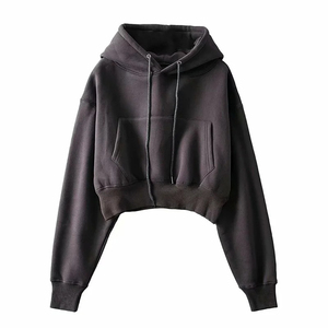 Customized women's <b>hoodies</b> 320 GSM <b>American</b> sleeves crop top <b>hoodies</b> women solid Color easy fit women's sweatshirt - Product Image 5