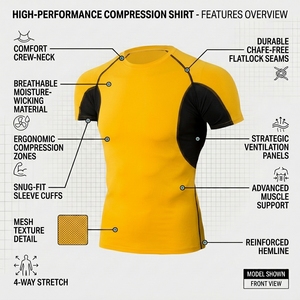 Camiseta de Compresión de Manga Corta para Hombre, Cuello Redondo, Transpirable, de Secado Rápido, Ajustada, Deportiva, de Punto, de Poliéster y Elastano, para Entrenamiento Físico - Product Image 3