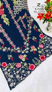 Elegante mujer Fox Georgette Shalwar Kameez XL (42) con diseñador Organza Dupatta y pantalones de satén elásticos estilo largo - Product Image 3