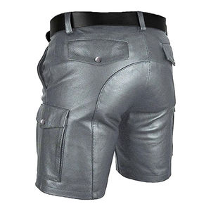 Shorts cargo gris pour homme, taille mi-haute, avec passants de ceinture, respirants, décontractés, avec poches, couleur unie, tissu tissé - Product Image 2