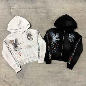 Rhinestone and embroidery <b>hoodie</b> trendy <b>stitched</b> logo design warm fleece fabric ideal for streetwear or sports casual fashion - Product Image 3