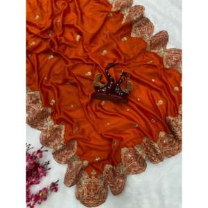 Sari elegante para mujer con hermoso trabajo de bordado de cordones y secuencias - Product Image 4