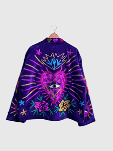 Veste à col mandarin brodée à la main avec motif géométrique, manches longues, style velours, design blouson pour adulte, idéale pour l'automne - Product Image 2