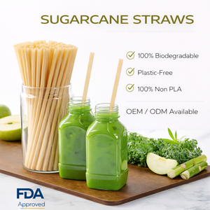 Pajitas de Bagazo Resistentes al Calor, Desechables, Gruesas, Hechas de Caña de Azúcar para Bebidas, Té con Leche, Café - Product Image 1