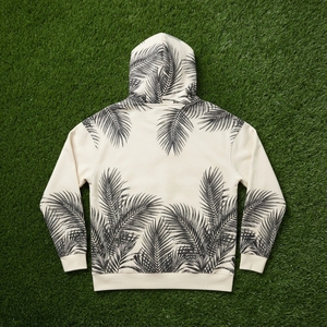 Sudadera con Capucha Color Crema para Hombre con Estampado de Hojas de Palma Negras, Sudadera Personalizada de Estilo Urbano - Product Image 5