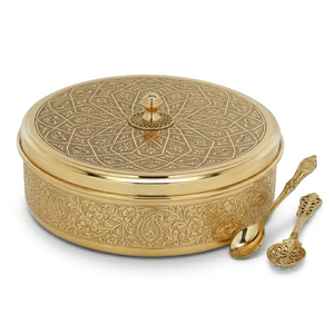 Premium Brass <b>Decorative</b> Jewelry <b>Box</b> <b>With</b> <b>Lid</b> Handmade Mandala Design Round Organizer For Vanity Table And Gift Purpose - Product Image 6