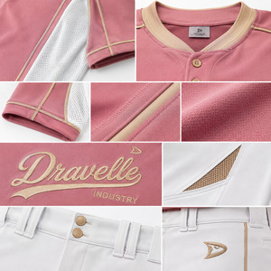 Uniforme de Softbol de Lujo Personalizado OEM para Hombre, Jersey Bordado en Oro Rosa Empolvado y Pantalones Blancos, Ropa Deportiva de Alto Rendimiento para Equipos - Product Image 6