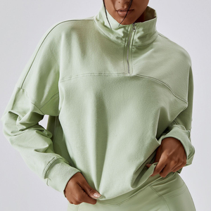 Sudadera Oversize de Mujer con Cremallera de Cierre Parcial, Manga Larga, para Fitness, Entrenamiento, Yoga, Ropa Deportiva Casual, Top Azul - Product Image 4