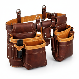 Cinturón de herramientas de cuero 100% auténtico de primera calidad con bolsa y liberación rápida para carpintero y construcción en oferta - Product Image 4