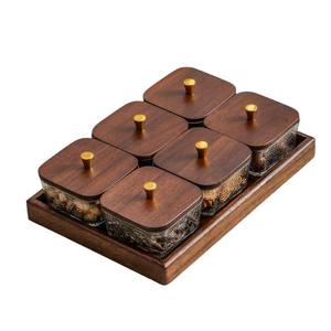 Walnut Wood Snack <b>Tray</b> <b>Kitchen</b> & Living Room Multi Compartment Polished Finish Dry Fruit Dessert Sugar Food <b>Tray</b> 50pc MOQ - Product Image 4