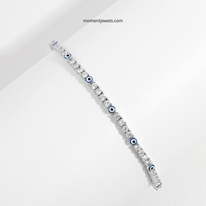 Pulsera de tenis de plata de ley 925 chapada en platino con circonita y amuleto de protección Nazar, joyería streetwear - Product Image 4