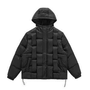 Men's Winter Warm Puffer Hip Hop Style Puffer Outwear with Solid Color <b>Canvas</b> Stand Collar Hooded Design for Streetwear - Product Image 6