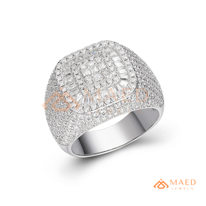 Mens Silver Iced Out <b>CZ</b> <b>Ring</b> Rectangle Cluster Statement Hip Hop Fashion <b>Ring</b> Luxury Jewelry for Men - Product Image 6
