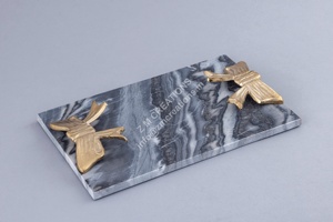 Marble <b>Decorative</b> Tray Rectangle Serving Platter Floral Handle Table <b>Decor</b> for Living Room Anniversary Gift - Product Image 5