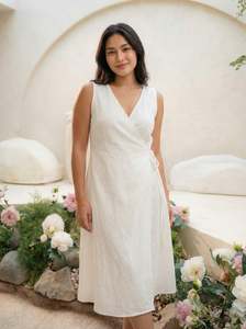 เดรสผ้าลินินแท้ 100% เป็นมิตรกับสิ่งแวดล้อม ซักได้ ทรงมินิ ผ้าไม่ทอ มีรอยผ่า สไตล์หวาน - Product Image 2