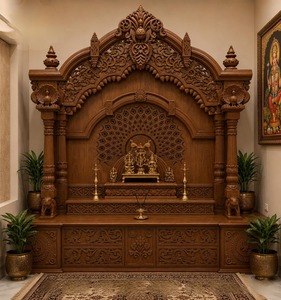 Customized Dark Walnut Polish Solid Teak Wood Modern Durable Hindu Pooja <b>Mandir</b> Home Temple Export Quality - Product Image 2