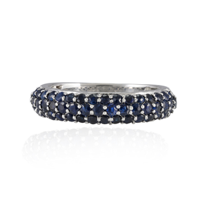 18K Solid Gold Oval Blue Sapphire Eternity Band Wedding Ring - Product Image 1
