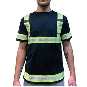 Camisa de Trabajo Reflectante de Alta Visibilidad para Hombre, Estilo Chaleco de Poliéster, Negra con Rayas Verdes - Product Image 5